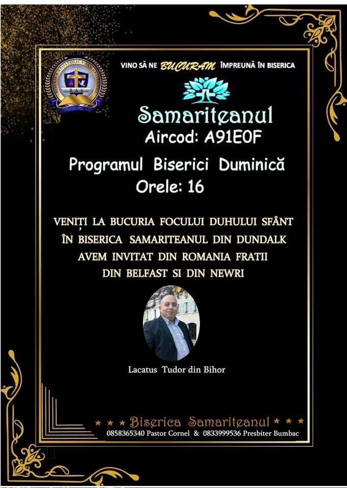 Afișul slujbei de duminică